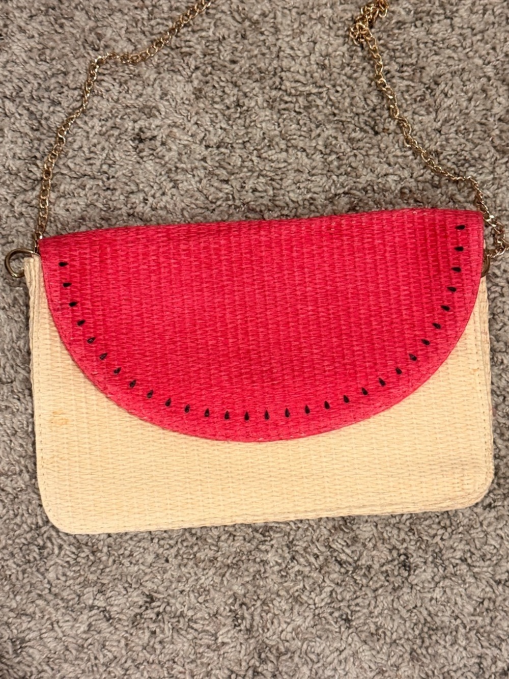 Escada Natural Straw Crossbody with Bright Pink Flap and Gold Chain
